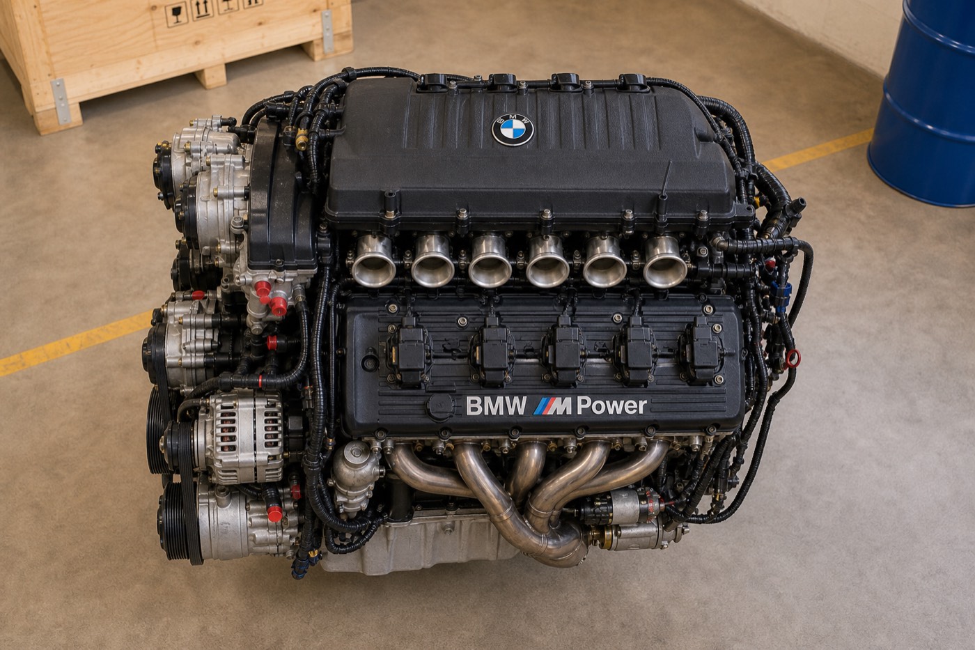 Inline-six on a dark bench